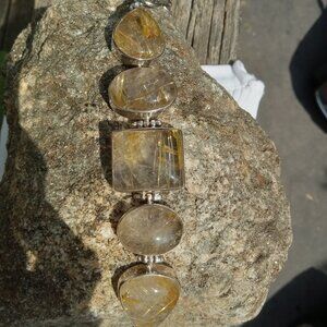 Rutilated Quartz Chunky 925 Bracelet